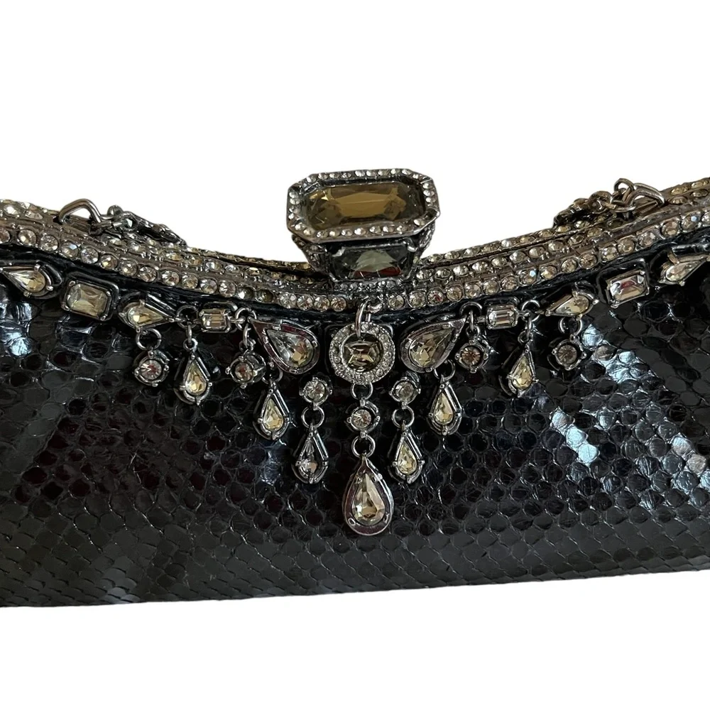 CLARA KASAVINA hand made black snake skin handbag clutch bag - Picture 9 of 16